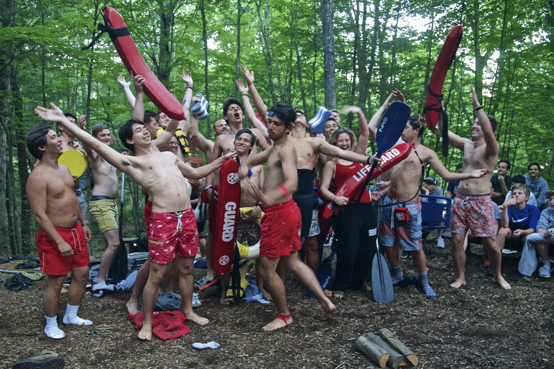 campers celebrating together during outdoor activity
