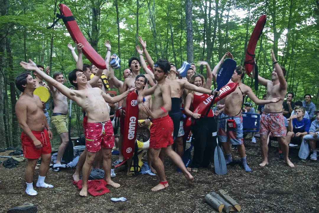 campers celebrating together during outdoor activity