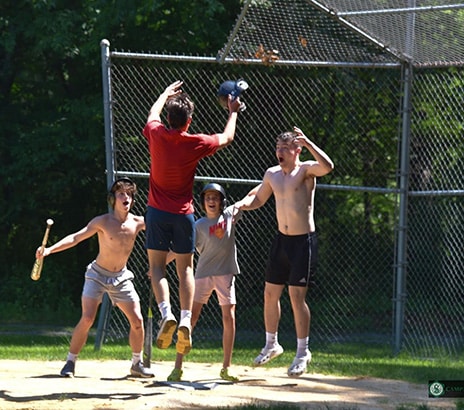 boys playing baseball at summer camp shohola